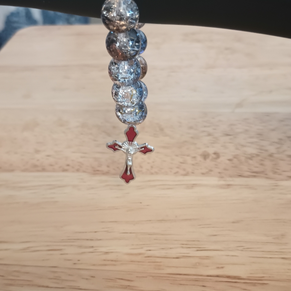 Elegant Silver and Red Cross Bracelet